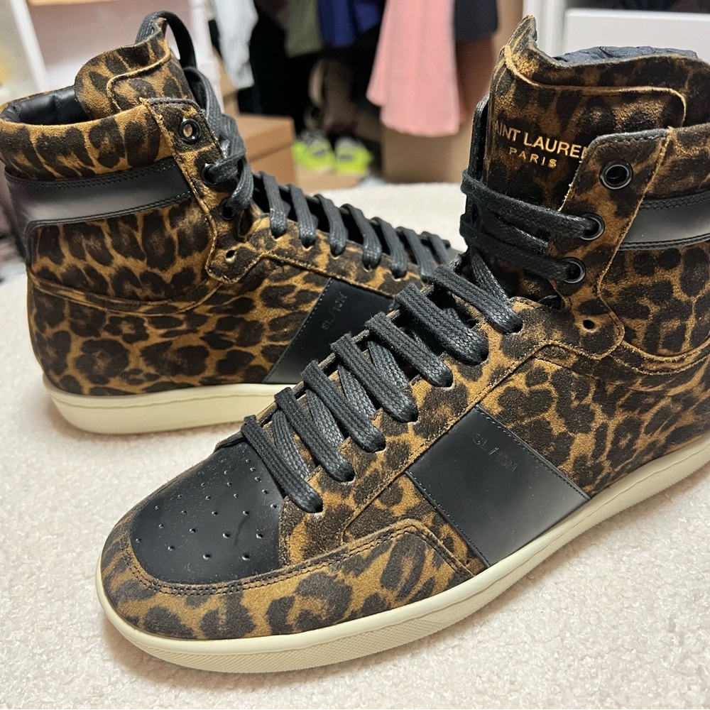 Saint Laurent Black and Brown Leopard Sneakers EU39 US6